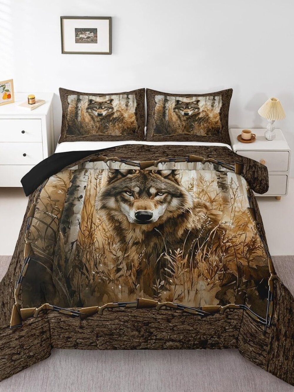 3D Wolf Comforter Sets King for Kids Boys Girls,Safari Animal Bedding Set,Farm S